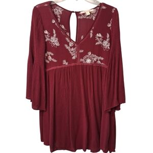Miami Burgundy Long Sleeve Dress with White Embroidery